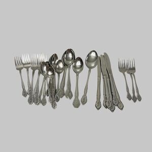 Barclay Geneva Stainless Steel Rose Floral Engraved Flatware Lot 37 Pieces